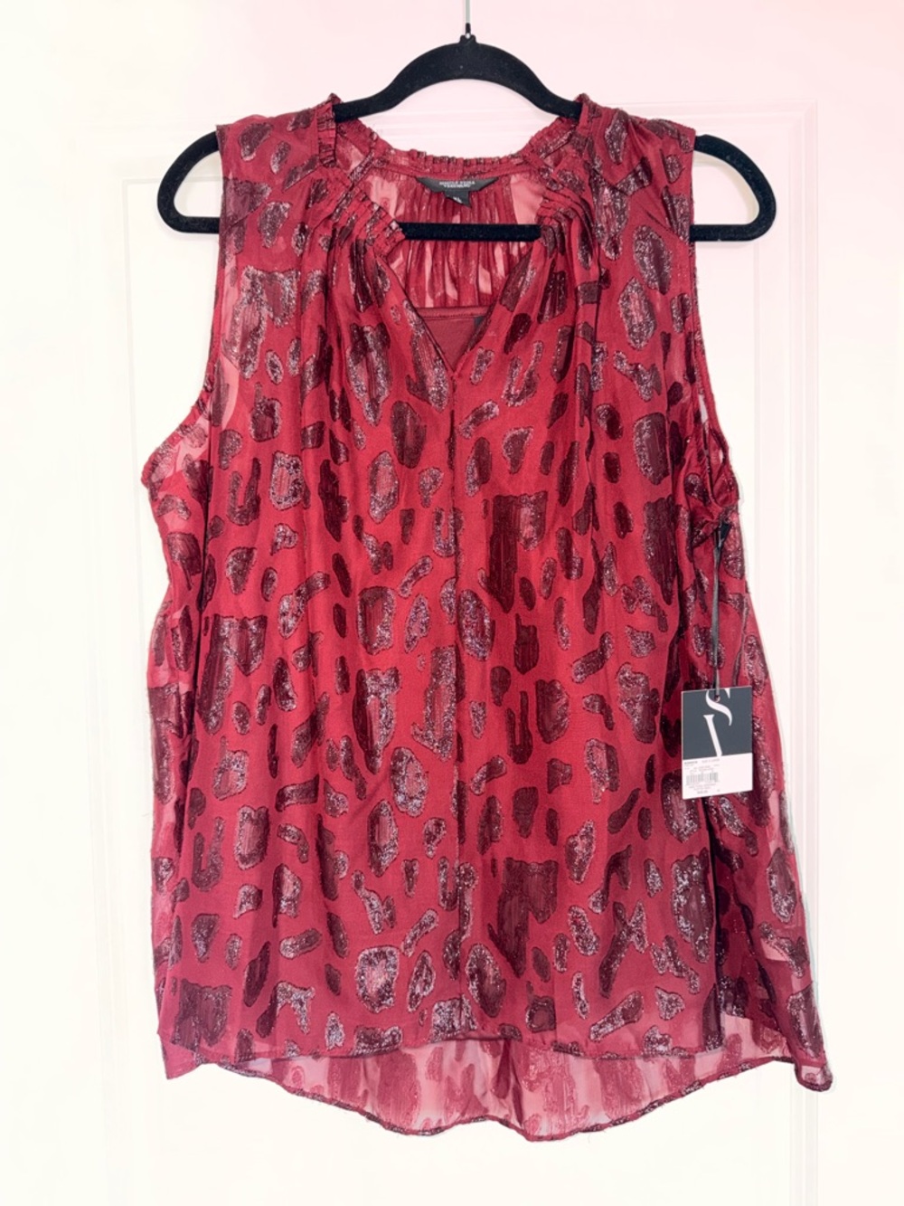 Vera Wang Women's Sleeveless Metallic Animal Print Blouse - Red